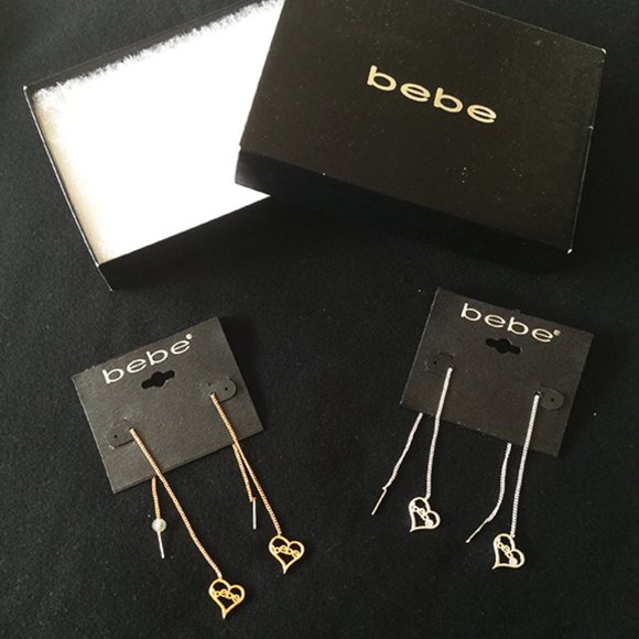 Bebe Jewelry Bebe Vtg Heart Logo Threader Earrings 2 Pair Nib Poshmark